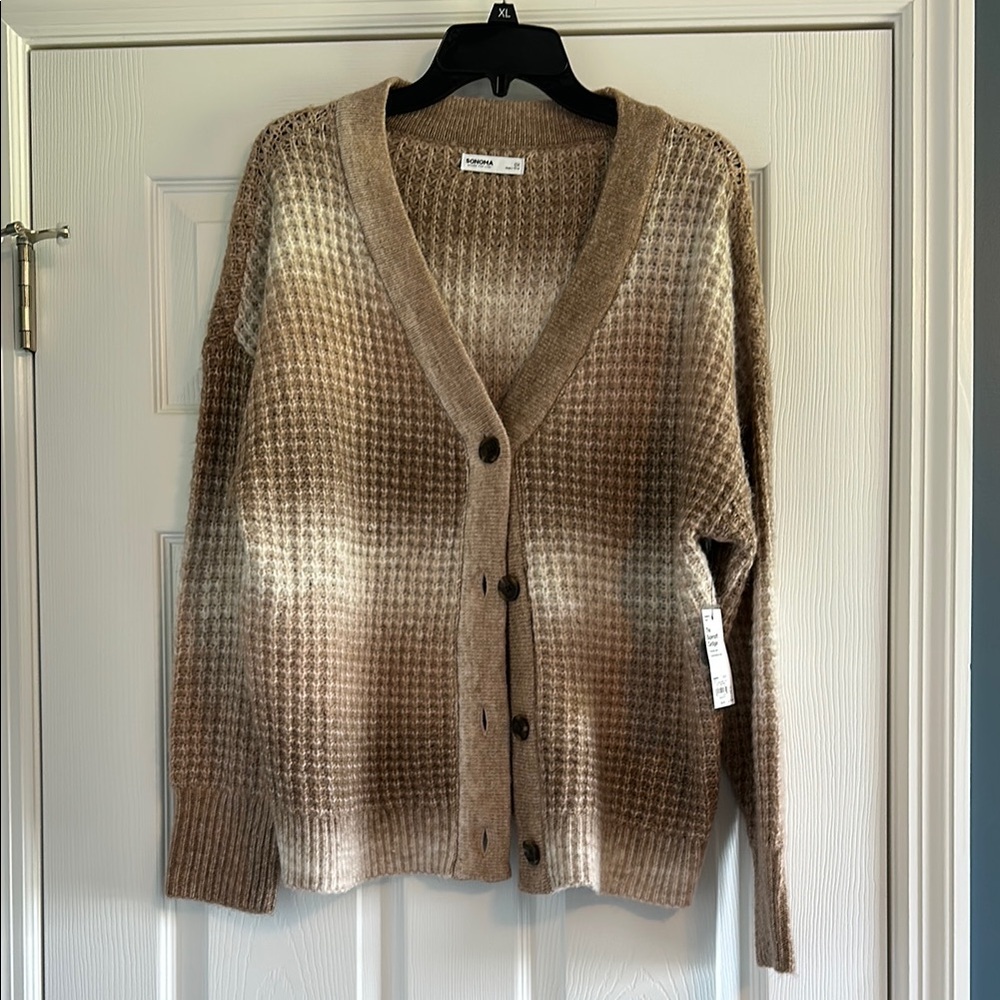 NWT Sonoma Brown and Cream Cardigan Sweater V-Neck